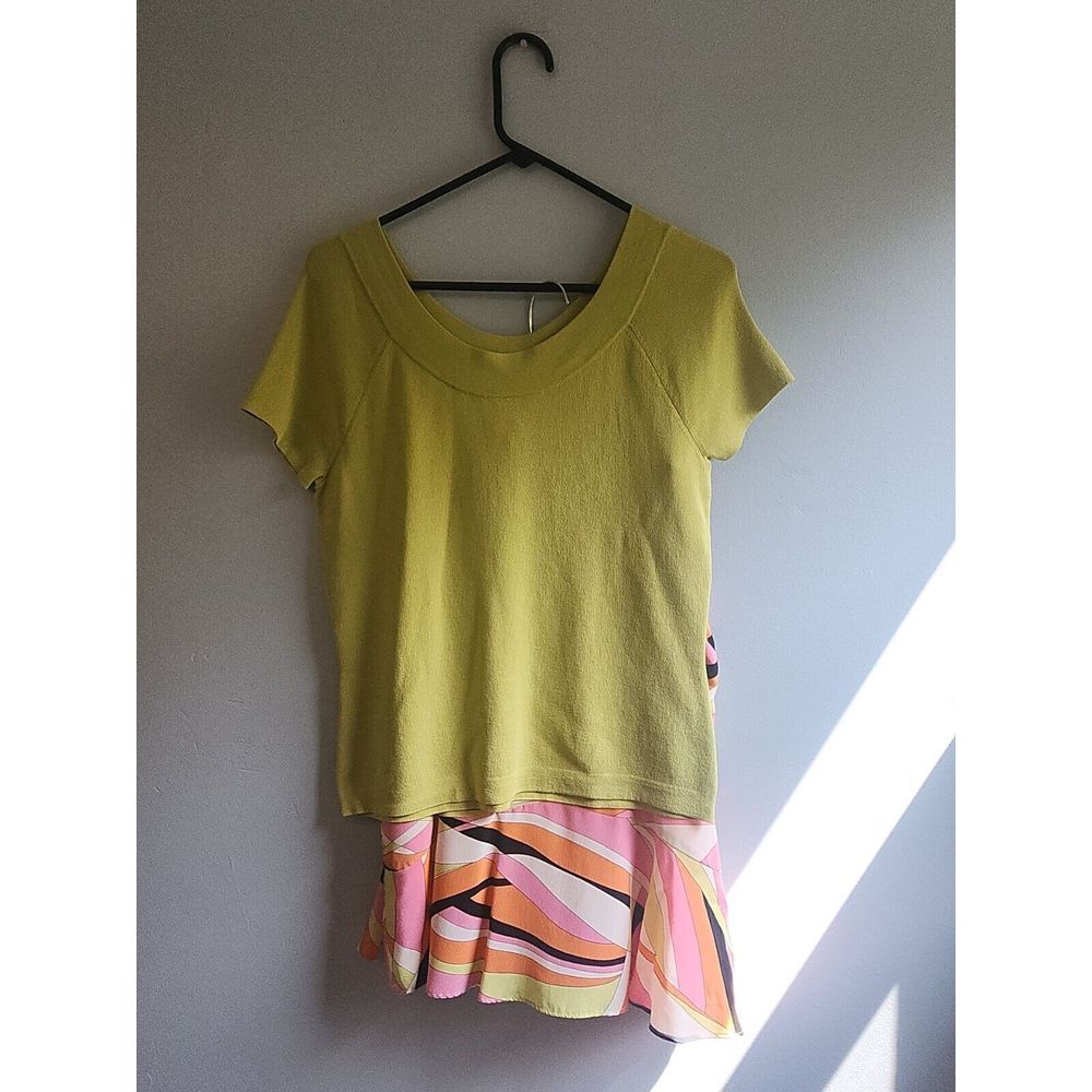 Talbots Womens M Two‎ Piece Dress Separates Multi-color Skirt and Lime Green Top